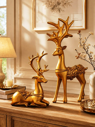 2pcs white deer statue set - 2pcs,