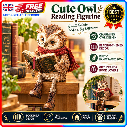 Reading owl figurine cute - owl,