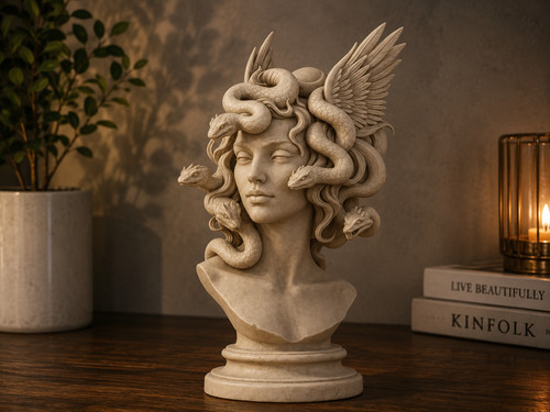 Winged medusa bust statue - medusa,
