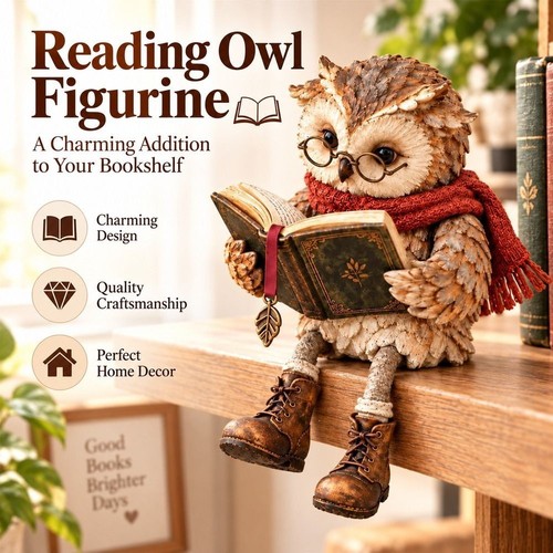 Reading owl figurine cute - reading,