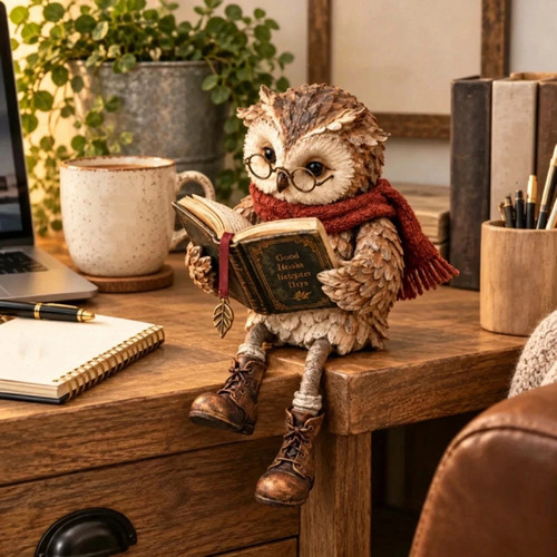 Reading owl figurine cute - reading,