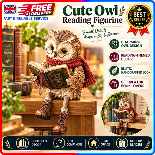 Reading owl figurine - owl,