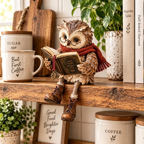 Reading owl figurine - reading, cute