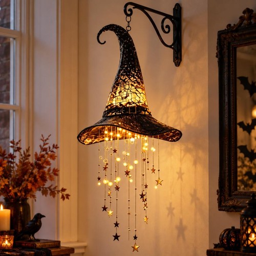 Lighted witch hat hanging - lighted,