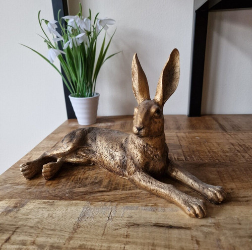 Bronze resin hare ornament - bronze,