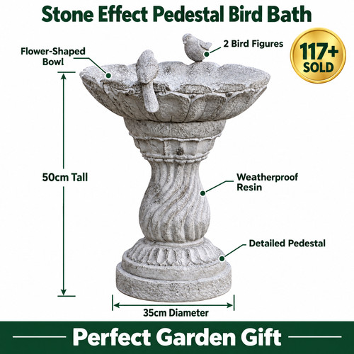 Stone effect pedestal - stone, bird