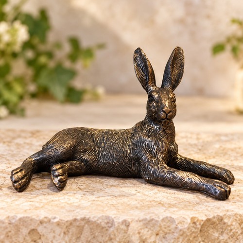Bronze effect lying hare - bronze,