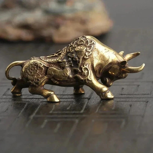 Brass bull figurine - brass,