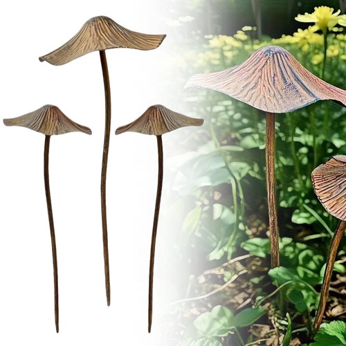 3pcs set rusty metal mushroom - metal,