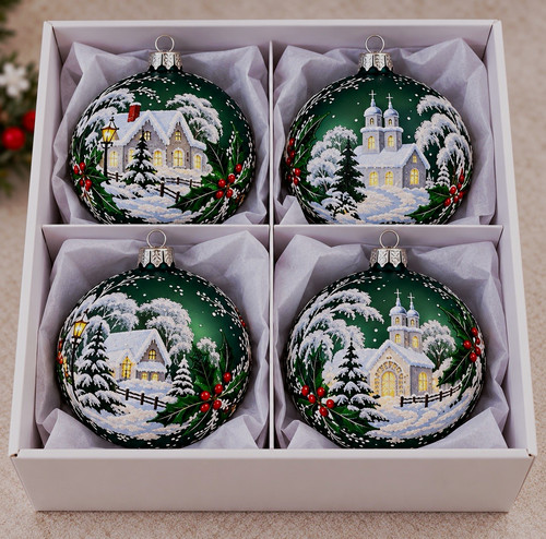 Green winter scene set - winter, of